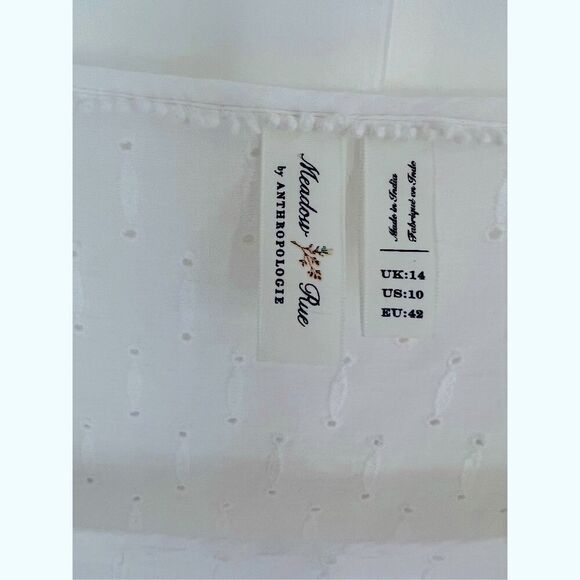 Anthropologie Meadow Rue White Edelyn Ruffled Eyelet Summer Blouse Top Sz 10 - Picture 5 of 10